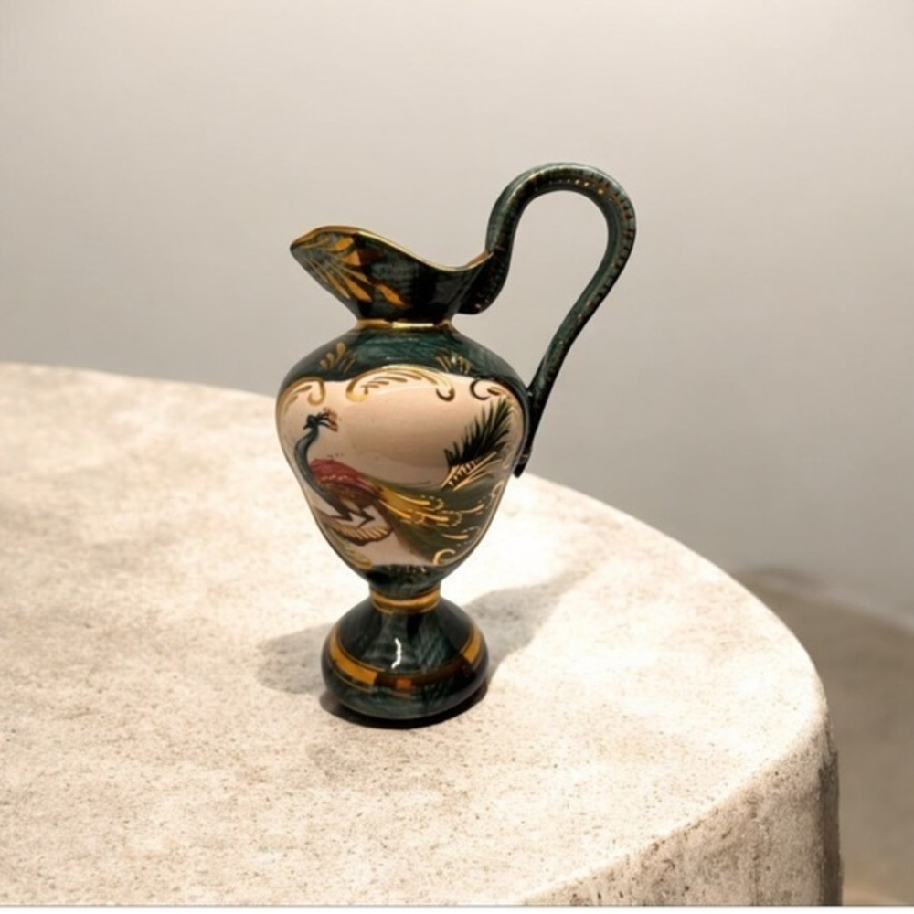 BEQUET QUAREGNON Vintage bird of paradise hand painted pitcher vase